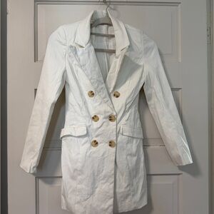 Chic White Double-Breasted Women's Blazer Dress